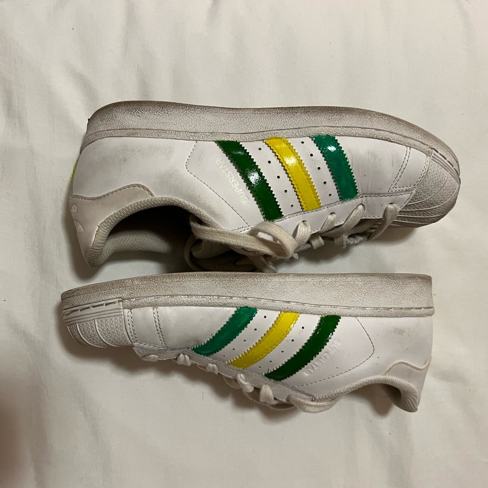 Custom Green & Yellow White Adidas Superstars